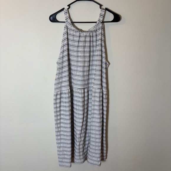 LOFT Womens XXL Sleeveless Tiered Dress Black White Polka Dot Tie Back - Picture 1 of 8